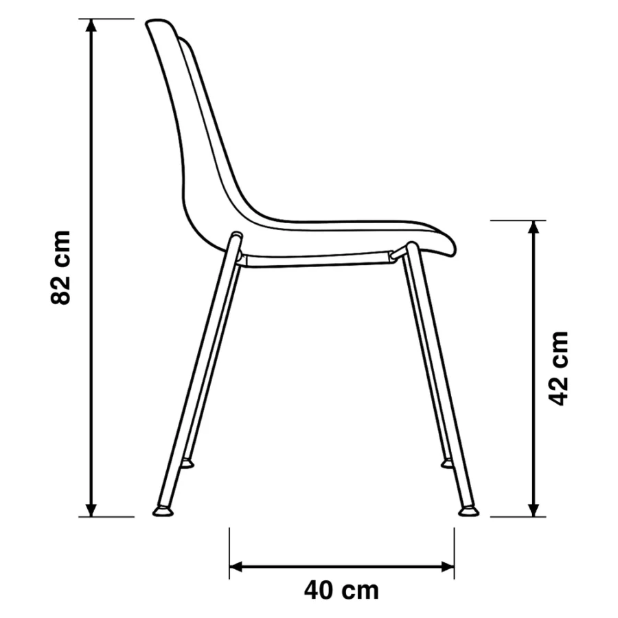 Dibujo técnico de la Silla Joga con medidas, vista lateral