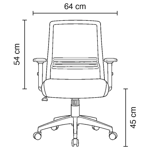 Dibujo técnico de la Silla Operativa Tossy con medidas, vista frontal