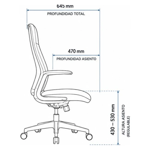Dibujo técnico del Sillón Gerencial Ford con medidas, vista lateral